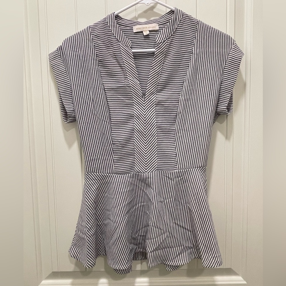 Madewell Black and White Striped V-Neck Blouse